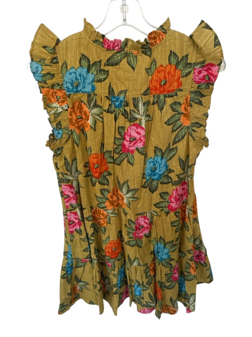 Pink Chicken Size XS Green & Red Cotton Flutter Sleeves Flowers Buttons Dress Green & Red / XS