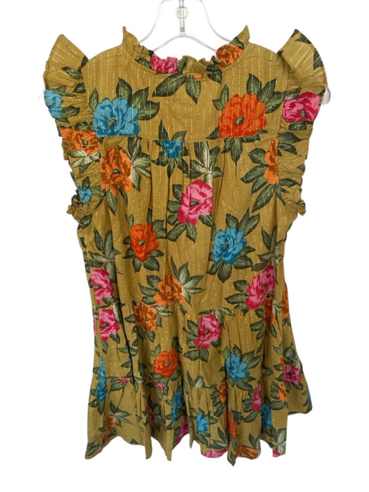 Pink Chicken Size XS Green & Red Cotton Flutter Sleeves Flowers Buttons Dress Green & Red / XS
