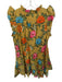 Pink Chicken Size XS Green & Red Cotton Flutter Sleeves Flowers Buttons Dress Green & Red / XS