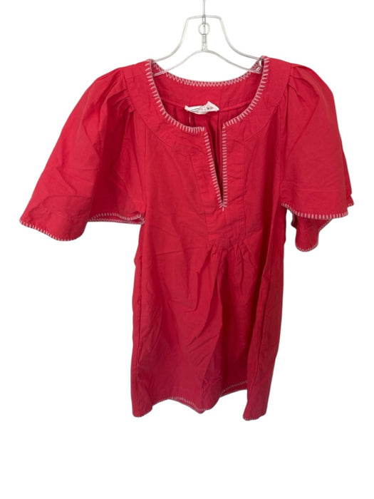 Pomander Place Size S Coral Pink Cotton Short Sleeve Stitching Detail Dress Coral Pink / S