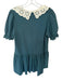 Pomander Place Size S Teal & Cream Cotton Short Balloon Sleeve Bib Dress Teal & Cream / S