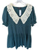 Pomander Place Size S Teal & Cream Cotton Short Balloon Sleeve Bib Dress Teal & Cream / S