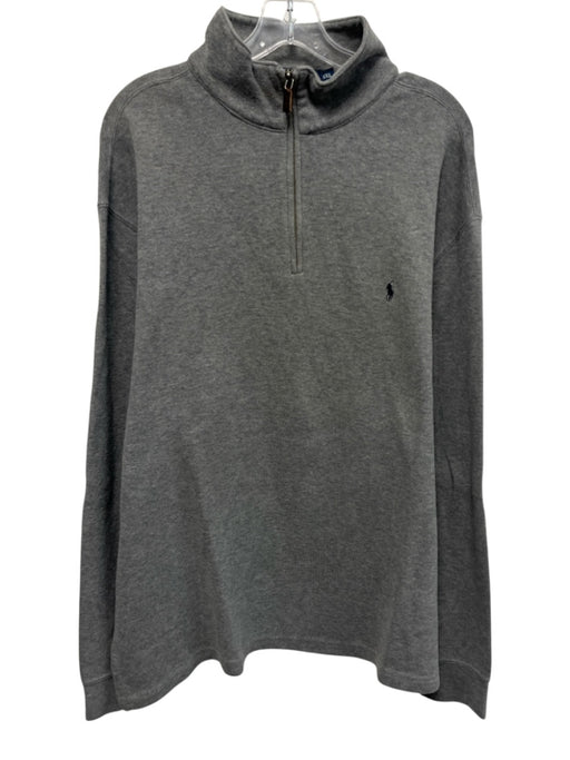 Polo Size XXL Dark Gray Cotton Solid Quarter Zip Men's Long Sleeve Shirt Dark Gray / XXL