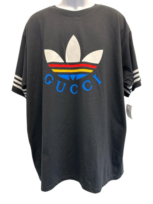 Adidas x Gucci NWT Size XXL Black Cotton logo T shirt Crew Men's Short Sleeve Black / XXL