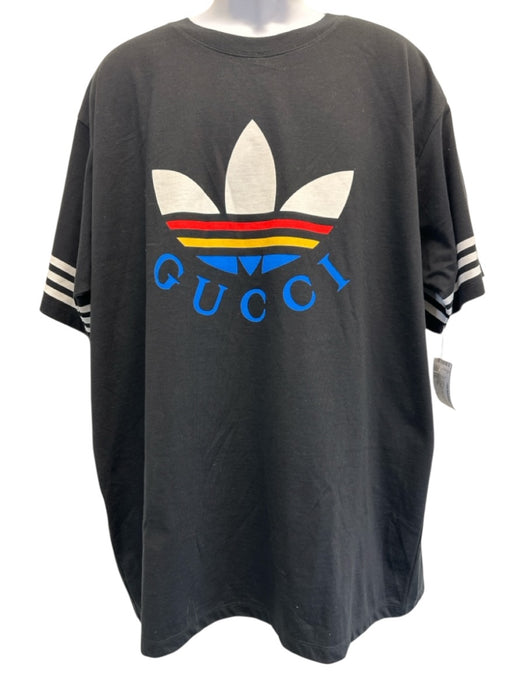 Adidas x Gucci NWT Size XXL Black Cotton logo T shirt Crew Men's Short Sleeve Black / XXL