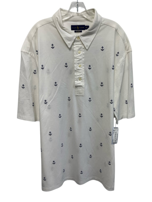 Polo NWOT Size 2XLT White & Blue Cotton Anchors Polo Men's Short Sleeve White & Blue / 2XLT