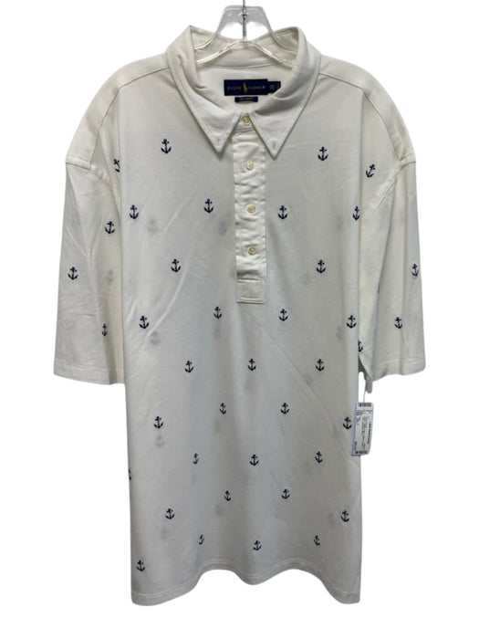 Polo NWOT Size 2XLT White & Blue Cotton Anchors Polo Men's Short Sleeve White & Blue / 2XLT