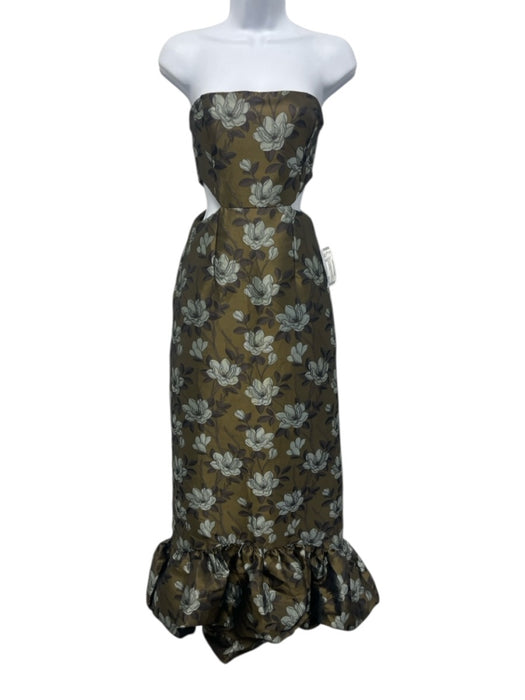 Lulus Size XS Olive & Multi Polyester Sleeveless Floral Cut Out Midi Dress Olive & Multi / XS