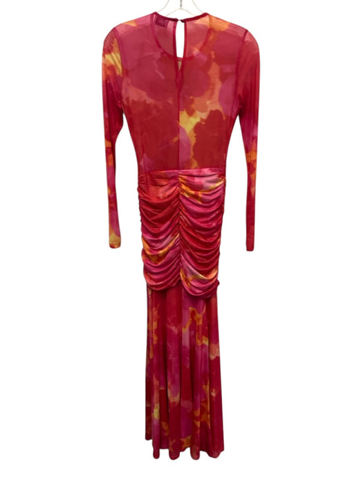 yllw Size XS Pink, Orange, Yellow Polyester Long Sleeve Sheer Gathered Dress Pink, Orange, Yellow / XS