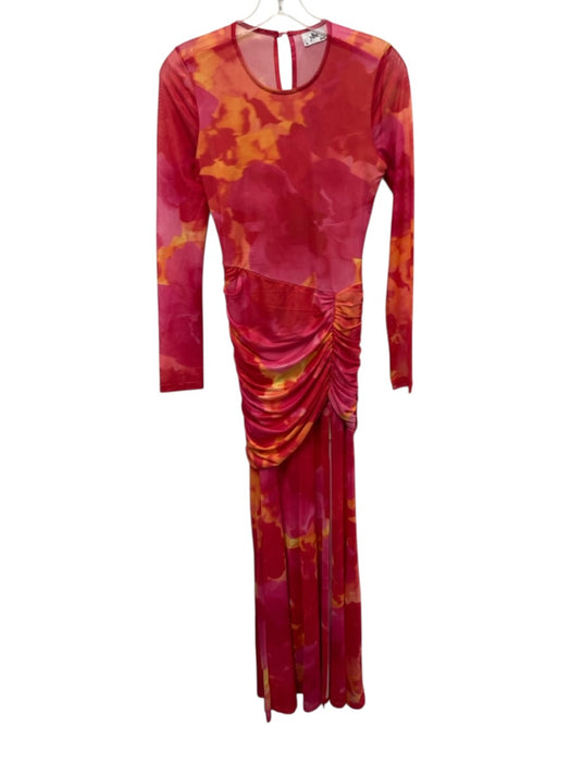 yllw Size XS Pink, Orange, Yellow Polyester Long Sleeve Sheer Gathered Dress Pink, Orange, Yellow / XS