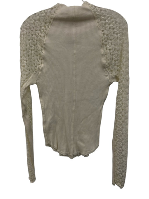 Free People Size XL White Cotton Long Sleeve Lace Detail Ribbed Mock Turtle Top White / XL