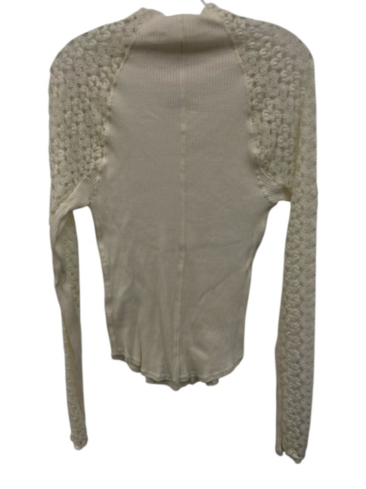 Free People Size XL White Cotton Long Sleeve Lace Detail Ribbed Mock Turtle Top White / XL
