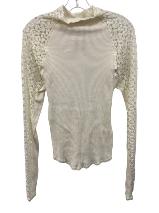 Free People Size XL White Cotton Long Sleeve Lace Detail Ribbed Mock Turtle Top White / XL