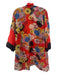 Johnny Was Size L Red & Multi Silk 3/4 Sleeve Floral Patchwork Midi Kimono Red & Multi / L