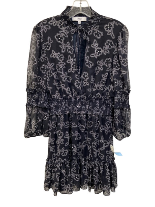 Likely Size 6 Black & White Polyester Long Balloon Sleeve Abstract Floral Dress Black & White / 6