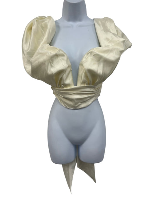 House of CB Size S Ivory White Polyester Off Shoulder Rouched Deep V Top Ivory White / S