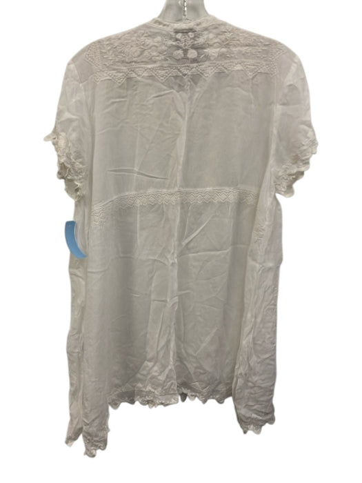 Johnny Was Size L White Cupra Rayon Short Sleeve Embroidered Design Mini Dress White / L