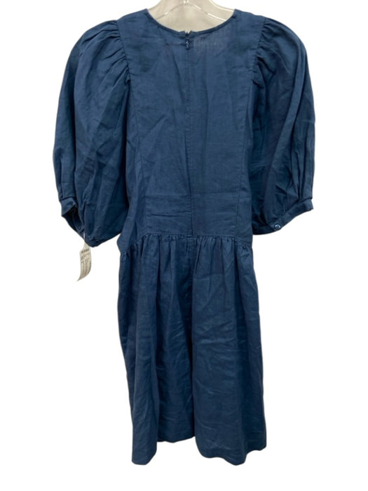 United Colors of Benetton Size S Navy Blue Linen Half Balloon Sleeve Mini Dress Navy Blue / S