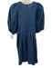 United Colors of Benetton Size S Navy Blue Linen Half Balloon Sleeve Mini Dress Navy Blue / S