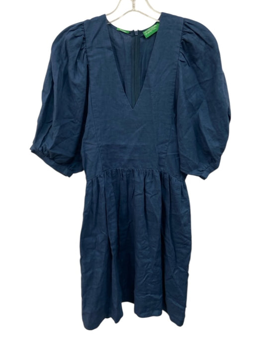 United Colors of Benetton Size S Navy Blue Linen Half Balloon Sleeve Mini Dress Navy Blue / S