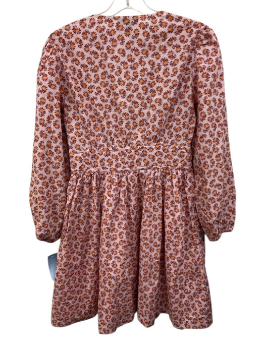 J Crew Size 0 Pink, Purple, Orange Cotton Long Sleeve Floral Bow Detail Dress Pink, Purple, Orange / 0