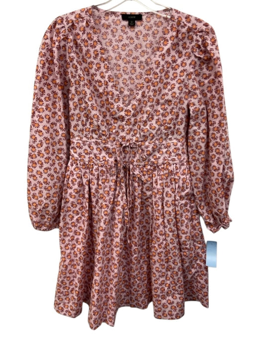 J Crew Size 0 Pink, Purple, Orange Cotton Long Sleeve Floral Bow Detail Dress Pink, Purple, Orange / 0