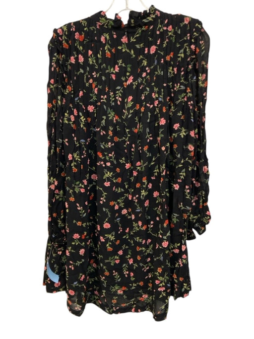 Ganni Size 38 Black & Multi Viscose Long Sleeve Floral high neck Mini Dress Black & Multi / 38