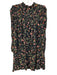 Ganni Size 38 Black & Multi Viscose Long Sleeve Floral high neck Mini Dress Black & Multi / 38