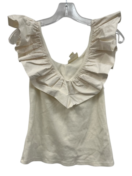 Maeve Size S Cream White Cotton Off Shoulder Ruffle Collar Ribbed Top Cream White / S
