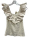 Maeve Size S Cream White Cotton Off Shoulder Ruffle Collar Ribbed Top Cream White / S