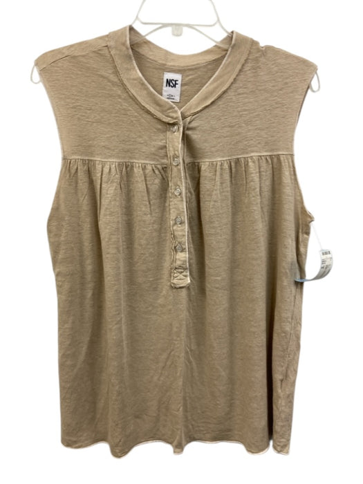 NSF Size S Beige Linen Sleeveless Heathered Half Button Top Beige / S