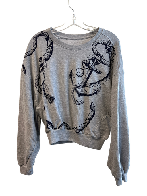 Maeve Size S Grey Cotton Crew Neck Long Sleeve Cropped Nautical Top Grey / S