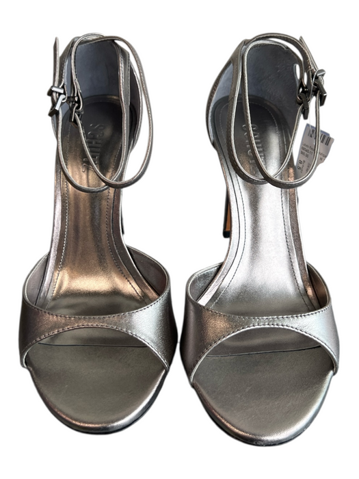 Schutz Shoe Size 8.5 Silver Leather open toe Ankle Strap High Heel Shoes Silver / 8.5