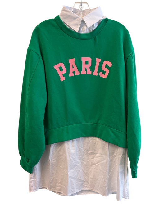 En Elly Size S Green Polyester Blend layered Collar Long Sleeve Graphic Dress Green / S