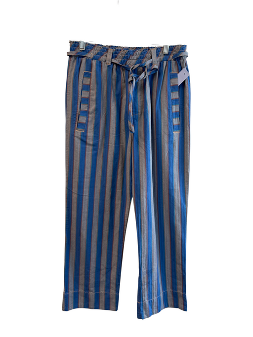 Free People Size M Blue Cotton Stripe Straight Leg Elastic Waist Pockets Pants Blue / M