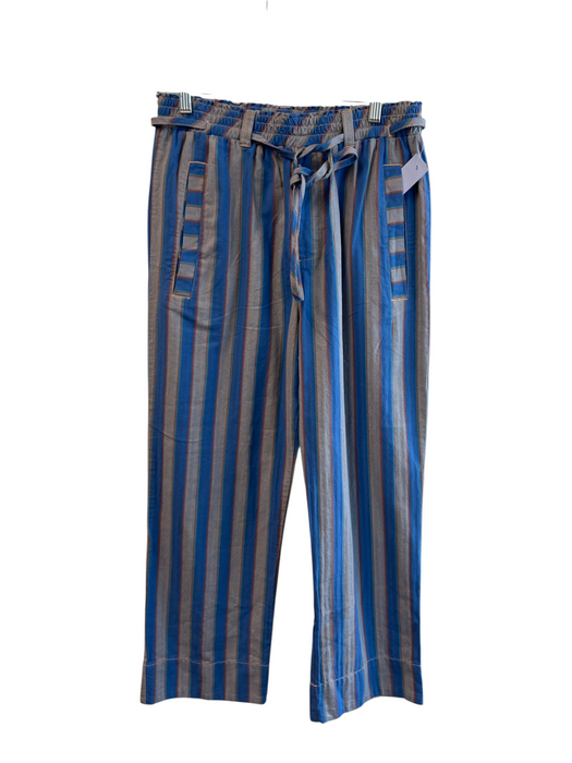 Free People Size M Blue Cotton Stripe Straight Leg Elastic Waist Pockets Pants Blue / M