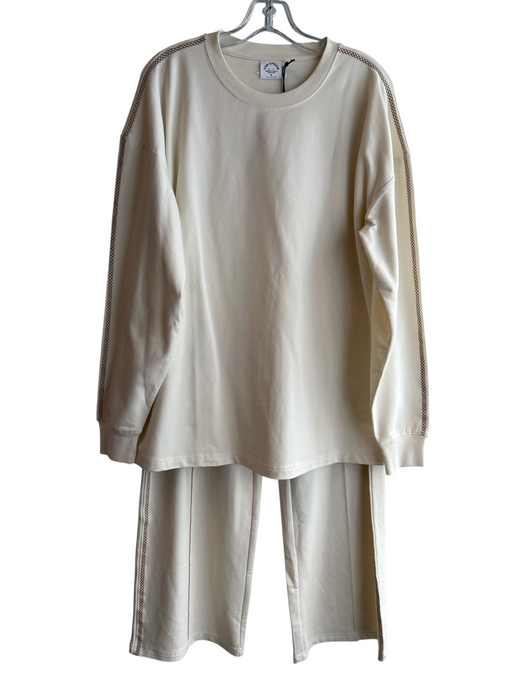 The Upside Size S Cream Cotton Blend Elastic Waist embroider neck Pant Set Cream / S