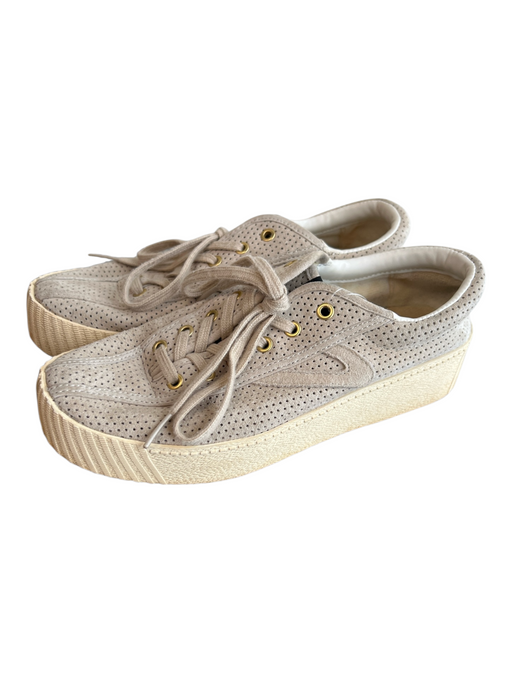 Tretorn Shoe Size 6.5 Grey Leather Almond Toe Perforated Lace Up Sneaker Shoes Grey / 6.5