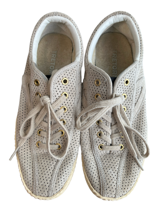 Tretorn Shoe Size 6.5 Grey Leather Almond Toe Perforated Lace Up Sneaker Shoes Grey / 6.5