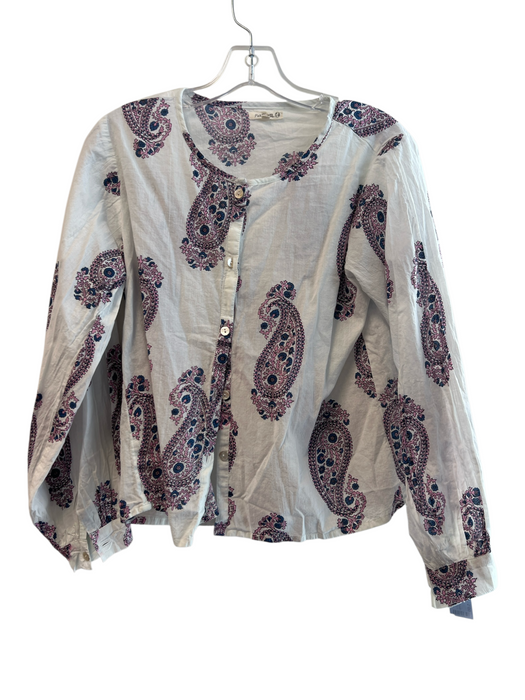 Natura Bissé Size S White Cotton Paisley Round Neck Long Sleeve Top White / S