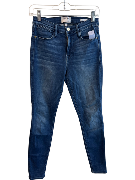 Frame Denim Size 28 Dark Wash Cotton High Rise Skinny Whiskering Jeans Dark Wash / 28