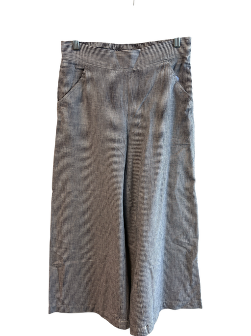 Max Studio Size XS White & Grey Linen & Cotton Elastic Waist Stripes Pants White & Grey / XS