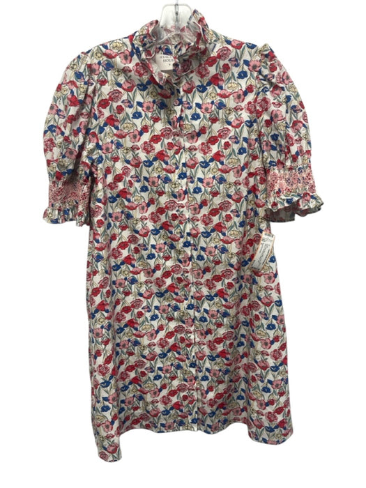 Hyacinth House Size S Pink, Red, Blue Cotton Short Puff Sleeve Buttons Dress Pink, Red, Blue / S