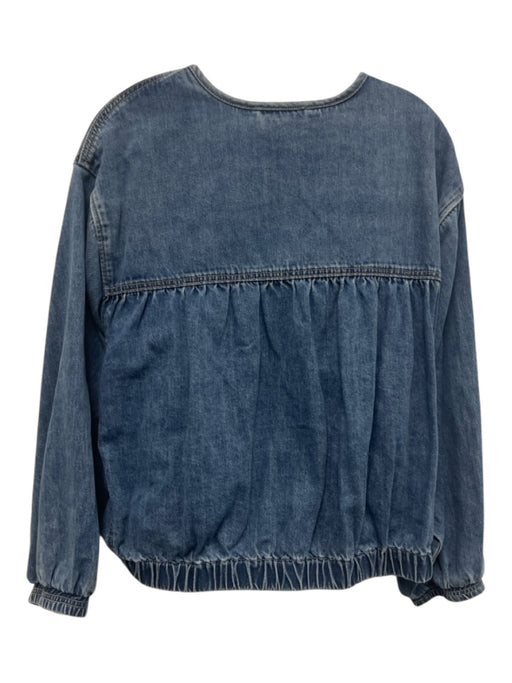 THML Size S Medium Wash Cotton Denim Tiered Zip Up Elastic Waist Jacket Medium Wash / S