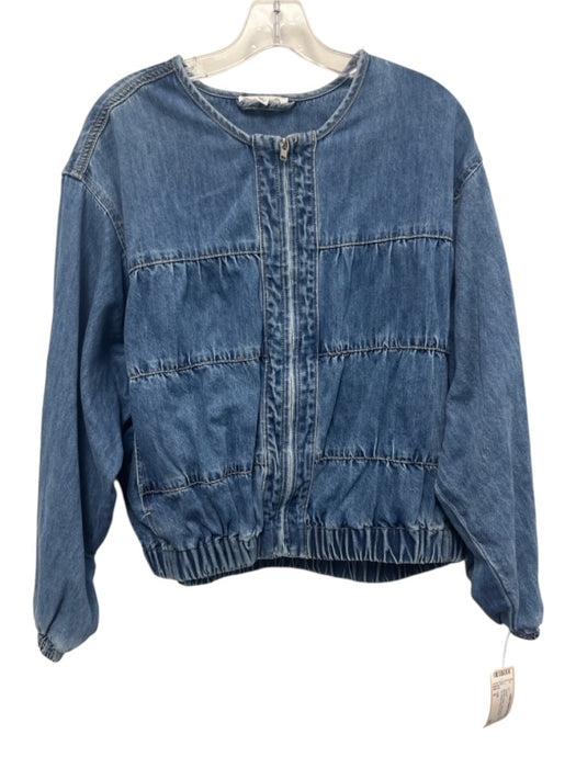 THML Size S Medium Wash Cotton Denim Tiered Zip Up Elastic Waist Jacket Medium Wash / S