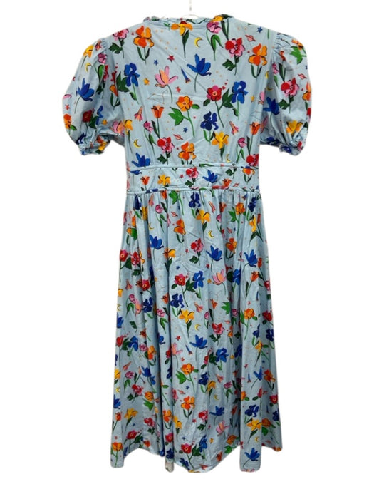 Hill House Size S Blue & Multi Cotton Floral Tie Front Short Sleeve Midi Dress Blue & Multi / S