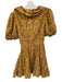 RAHI Size S Mustard Yellow, Pink, Green Cotton Surplice Floral Half Sleeve Dress Mustard Yellow, Pink, Green / S