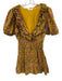 RAHI Size S Mustard Yellow, Pink, Green Cotton Surplice Floral Half Sleeve Dress Mustard Yellow, Pink, Green / S