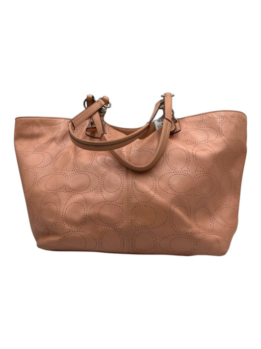Coach Peach Pink Leather Perforated Logo Magnetic Snap Closure Two Strap Bag Peach Pink