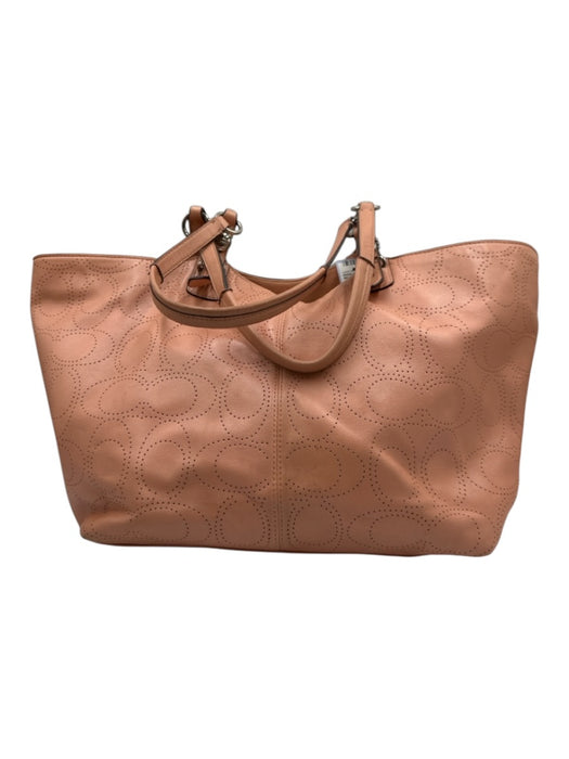Coach Peach Pink Leather Perforated Logo Magnetic Snap Closure Two Strap Bag Peach Pink